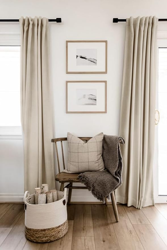 100% Blackout Shield Linen Blackout Curtains for Bedroom 72 Inches Long, Back Tab/Rod Pocket Living Room Drapes, Thermal Insulated Blackout Curtains 2 Panels Set, 50" W x 72" L, Oatmeal