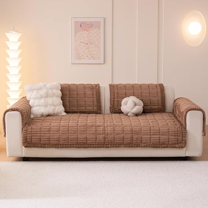 Couch Cover for Dogs Washable, Fuzzy Pet Couch Covers for 3 Cushion Sofa Pet Friendly, Non Slip Sofa Cover (Dark Brown, 35" x 63"/90 x 160cm)