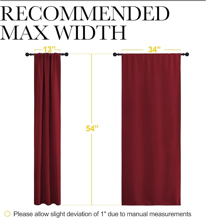 NICETOWN Christmas Burgundy Red Curtains Blackout Drape Panels - Lights Block Out Window Treatment Short Curtain Sets for Loft and Basement Decoration (Set of 2, 34 by 54-Inch)