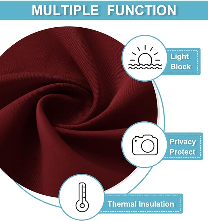 RYB HOME Blackout Bathroom Window Curtains, Short Thermal Insulated Heat Blocking Rod Pocket Half Window Curtain Tiers for Nursery Bedroom, Width 42 by Length 30, Burgundy Red, 2 Panels