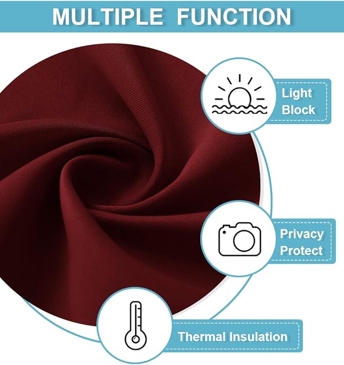 RYB HOME Extra Wide Blackout Curtains for Bedroom Living Room 63 inches Long, Thermal Insulated Privacy Drapes for Nursery Home Theater Dining Room, Width 62 by Length 63, Burgundy Red, 2 Panels