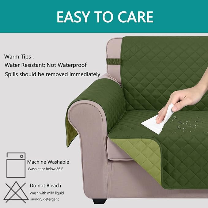 U-NICE HOME Recliner Chair Covers Reversible Quilted Water Repellent Pet Protectors with Elastic Straps (23''Recliner Small, Huntergreen/Sage)