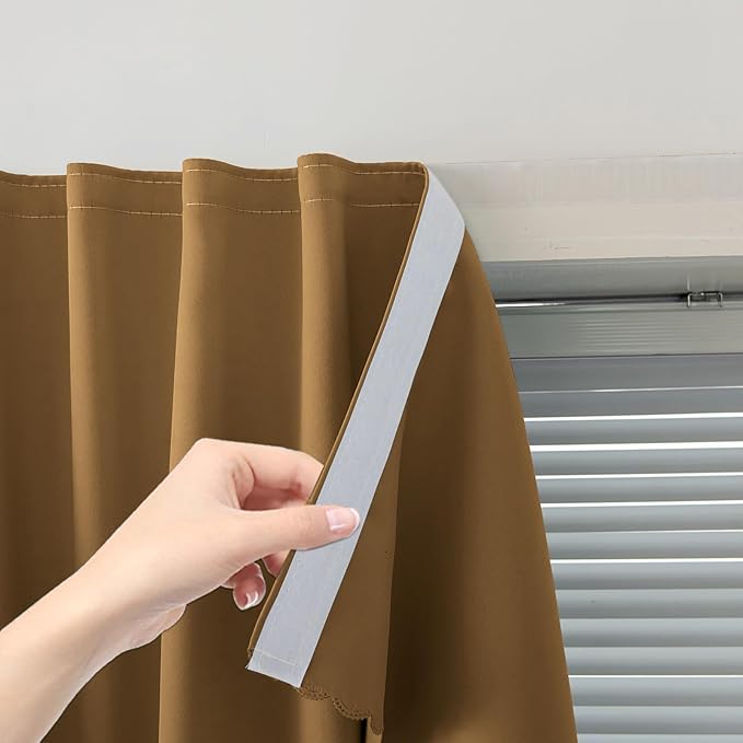 Self Adhesive Curtains, Stick Curtain Blackout Shades Window Cover Curtains for Living Room No Drilling, 47" W X 59" L, Brown, 1 Panel