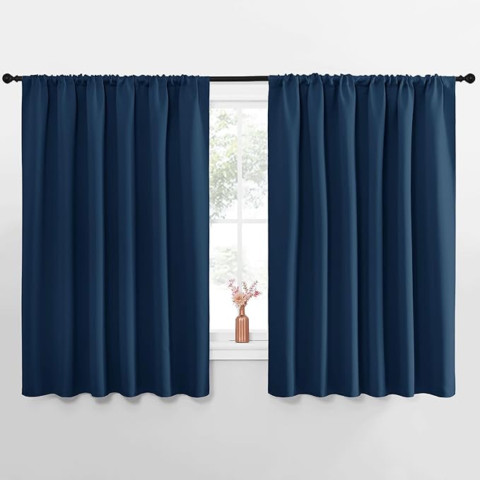 NICETOWN Blackout Curtains for Bedroom, Blackout Curtain Panels, Moroccan Blue, 1 Pair, 62 by 63-inch, Window Treatment Energy Saving Thermal Insulated Solid Rod Pocket Blackout Drapes/Draperies