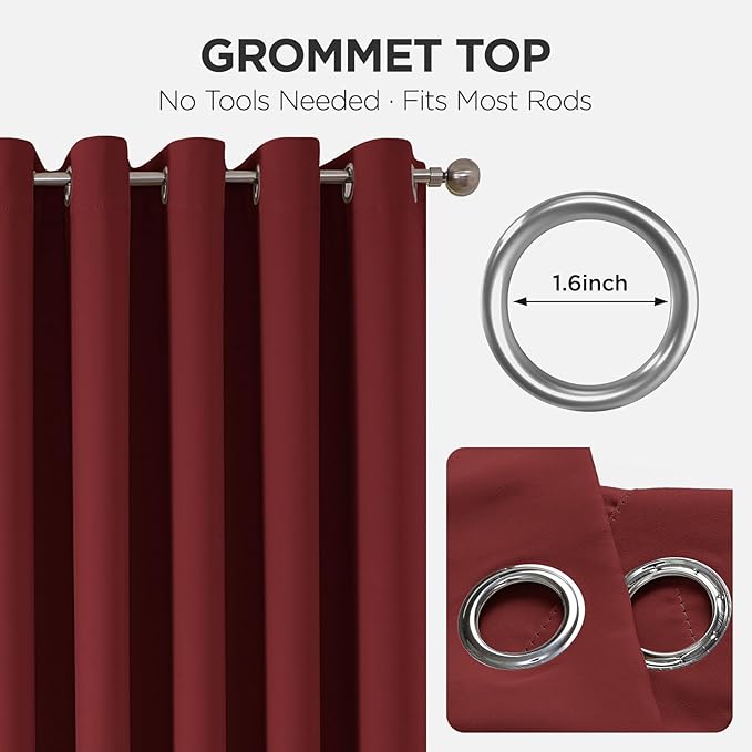 Joydeco Blackout Patio Sliding Door Curtains 72 Inches Long, Grommet Privacy Room Divider Curtains, Extra Wide Thermal Blackout Drapes for Bedroom Living Room (Burgundy Red, 60Wx72L, 1 Panel)