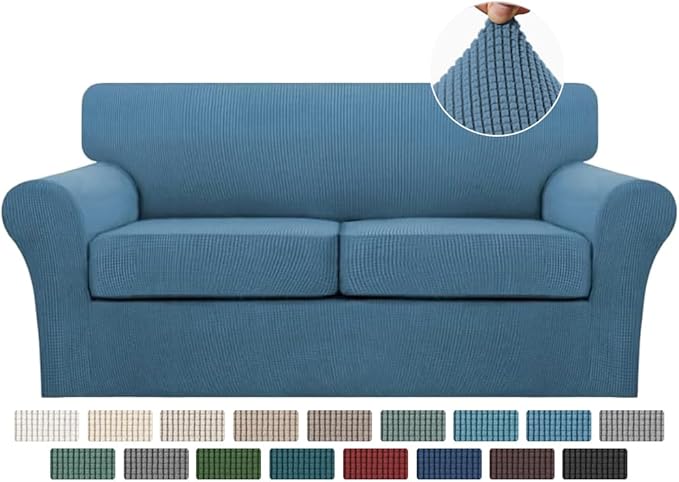 Turquoize 3 Piece Sofa Covers for 2 Cushion Couch Sofa Slipcover Soft Couch Cover for Dogs-Washable Sofa Furniture Covers with 2 Individual Cushion Covers, Thick Fabric (2 Cushion Sofa, Dusty Blue)