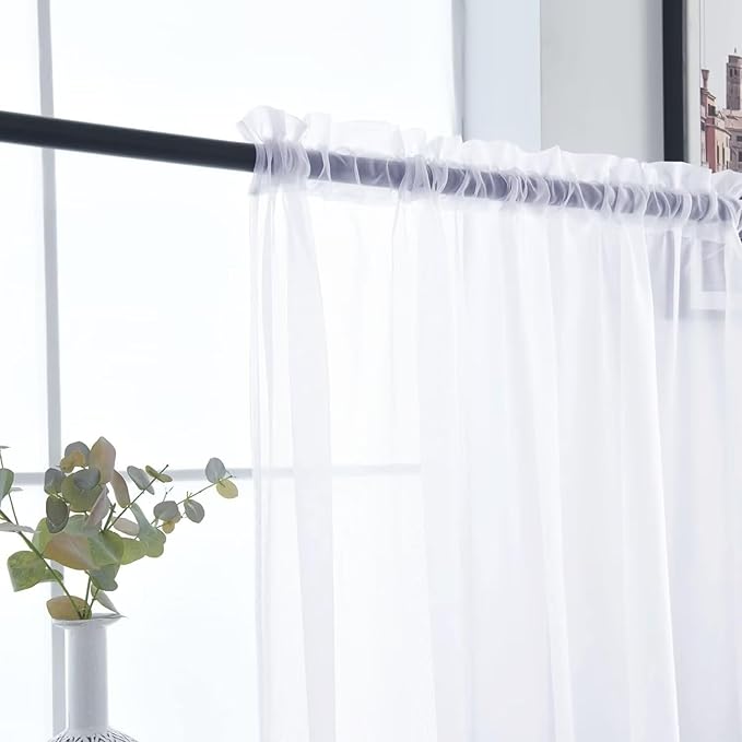 SpaceDresser Optical White Sheer Curtains 4 Panels Rod Pocket Semi-Sheer Curtain 84 Inches Long Light Filtering Voile Window Drapes for Bedroom Living Room Kitchen, Each 52W x 84L