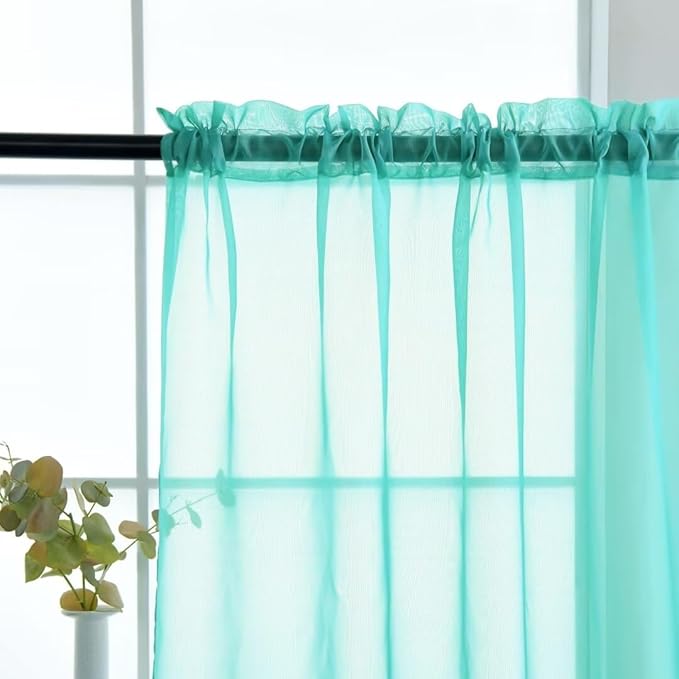 SpaceDresser Sheer Voile Window Treatment Rod Pocket Curtain Panels for Kitchen Bedroom Living Room Drapes Sunlight Filtering Privacy Semi Home Decor Assorted Colors Sizes (Turquoise, 52 W x 96 L)