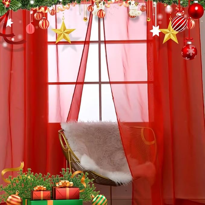 SpaceDresser Basic Rod Pocket Sheer Voile Window Curtain Panels White 1 Pair 2 Panels 38 Width 45 Inch Long for Kitchen Bedroom Children Living Room Yard(Red,38 W x 45 L)