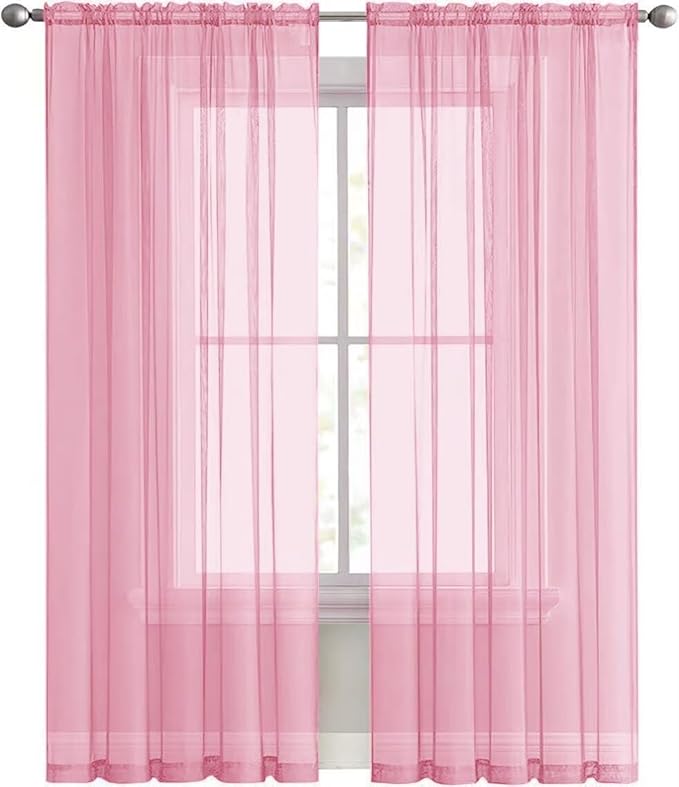 SpaceDresser Sheer Voile Window Treatment Rod Pocket Curtain Panels for Kitchen Bedroom Living Room Drapes Sunlight Filtering Privacy Semi Home Decor Assorted (Light Pink, 52 W x 54 L)