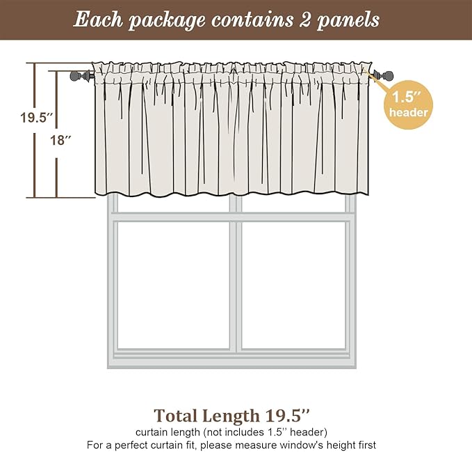 Chyhomenyc Sheer Valances for Windows 2 Pack, Small Window Curtains for Living Room Bathroom Cafe Laundry Basement, Modern Top Dual Rod Pocket Voile Curtain, 42W x 18L inches, Stone Blue