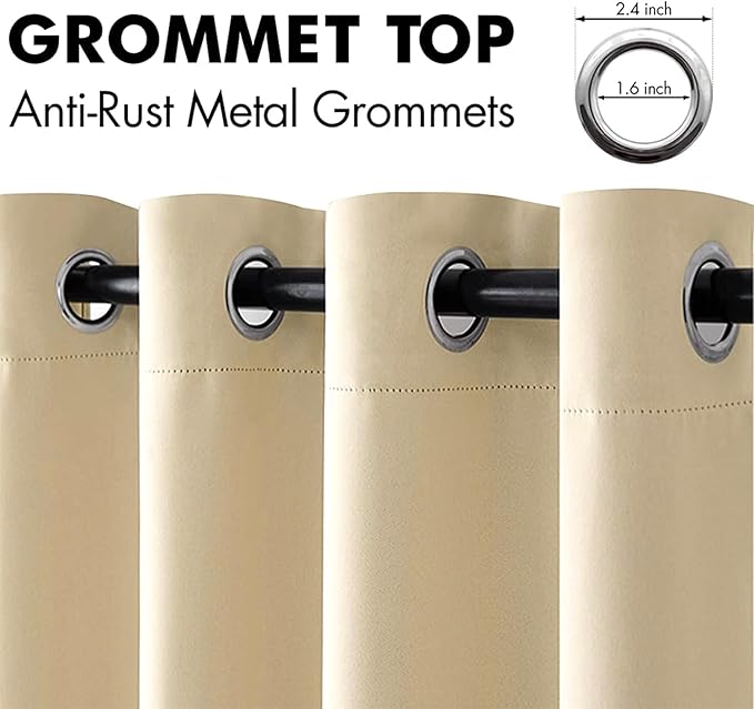 MIULEE Room Darkening Curtains Thermal Insulated Drapes Solid Window Treatment Set Grommet Top Light Blocking Blackout Curtain for Living Room/Bedroom 2 Panels 52 x 96 inch Cream Beige