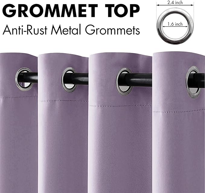 MIULEE Blackout Curtains for Bedroom Living Room Thermal Insulated Room Darkening Grommet Top Solid Light Blocking Drapery Set of 2 Window Panels 52 x 72 Inches Lilac
