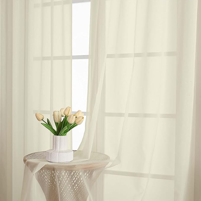OWENIE Sheer Curtains 84 Inches Long 2 Panels Set, Sheer Cream Curtains for Living Room Bedroom 59 Inch Extra Wide, Modern Voile Filmy Rod Pocket Drapes, 2 Pcs, Each 59 W x 84L, Cream