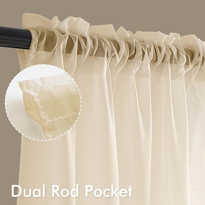 MIULEE Butter Cream Sheer Curtains 90 Inches Long, 4 Panels Set, Rod Pocket Voile Drapes Light Filtering and Semi Transparent, Elegant Window Treatments for Bedroom Living Room,54 x 90 Inches