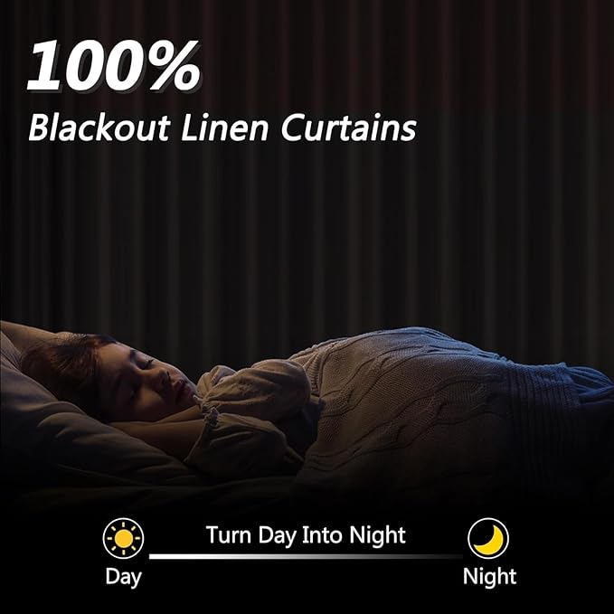 Guken 100% Blackout Curtains 96 Inch Length 2 Panels Set for Living Room Bedroom Back Tab Thermal Insulated Black Out Linen Drapes Room Darkening Reddish Brown,52x96