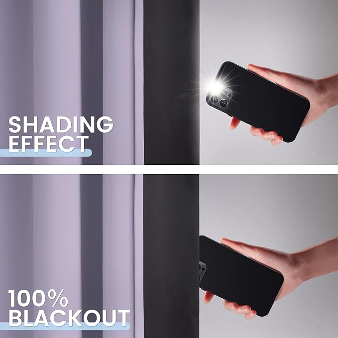 SimpleHome 100% Blackout Curtains for Bedroom,Thermal Insulated Grommet Window Drapes Room Darkening Lilac Curtains for Living Room with Black Back,42 x 63 Inch,2 Panels
