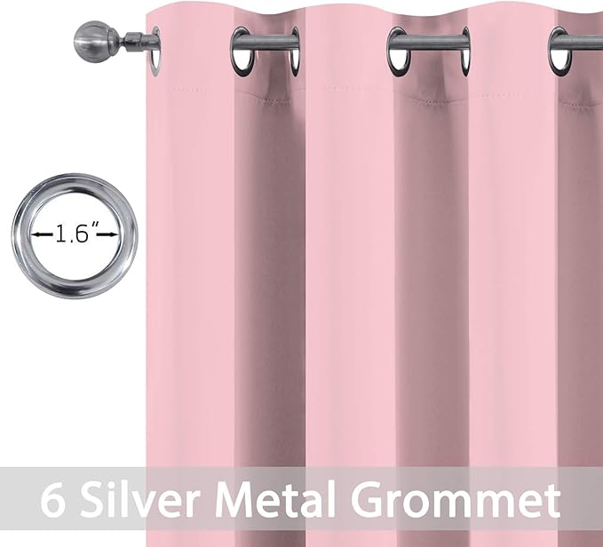 Yakamok Pink Curtains Room Darkening Thermal Insulated with Grommet Window Curtain for Bedroom, 38Wx72L inch, 2 Panels