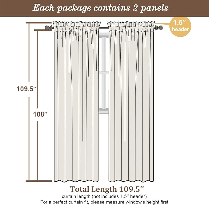 Chyhomenyc Sheer Curtains 108 Inch Length 2 Panels Set, Extra Long Light Filtering Solid Voile Window Drapes for Living Room Bedroom, 42Wx108L, 9FT Length, Set of 2, Aqua
