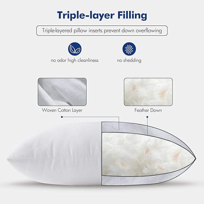 MIULEE Feather Pillow Insert 24x24, Decorative Down Throw Pillow Insert Fluffy Throw Pillow Cotton Fabric for Sofa Bed Couch
