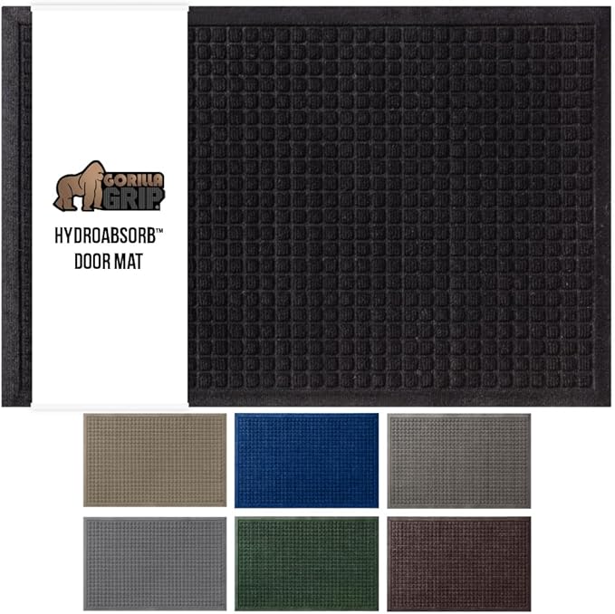 GORILLA GRIP® Ultra Absorbent Front Door Mat Outside Entrance, 35x23, Traps Dirt and Moisture, HydroABSORB Indoor Outdoor Doormat Holds Up to 5.7 Cups Water, Stain and Fade Resistant Welcome Mat Black