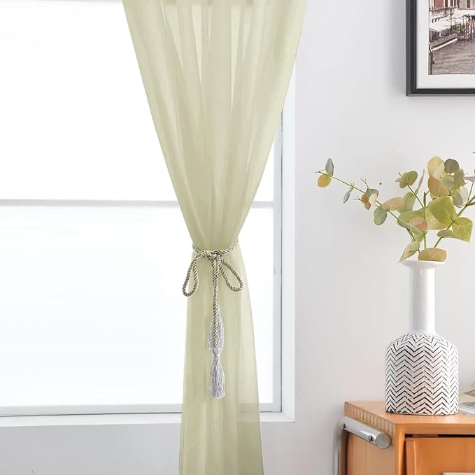 SpaceDresser Basic Rod Pocket Sheer Voile Window Curtain Panels Sage Green 1 Pair 2 Panels 52 Width 96 Inch Long for Kitchen Bedroom Children Living Room Yard（Sage Green, 52W x 96L）