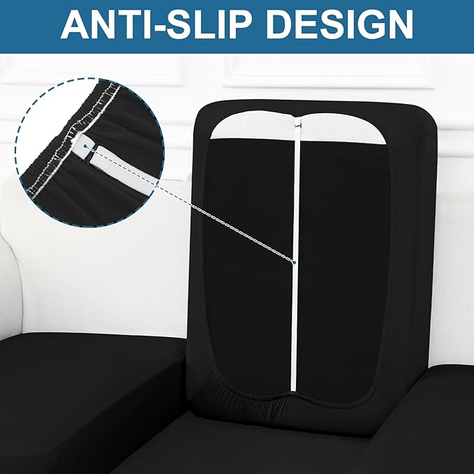 Smiry Printed Couch Cushion Covers, Stretch Soft Couch Covers for Sofa, Washable Non-Slip Sofa Slipcover Furniture Protector for Indoor and Outdoor (Medium, Black)