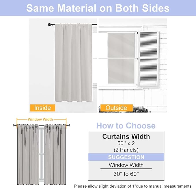 Simplebrand Ava Natural Blackout Curtains for Bedroom 90 Inches Long 2 Panels Set, Solid Privacy Energy Saving Living Room Window Treatment Curtains Blackout Drapes, W50 x L90 Inch, Natural