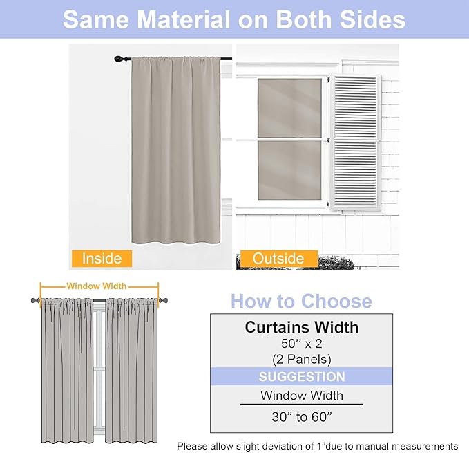 Simplebrand Ava Stone Blackout Curtains for Bedroom 90 Inches Long 2 Panels Set, Solid Privacy Energy Saving Living Room Window Treatment Curtains Blackout Drapes, W50 x L90 Inch, Stone