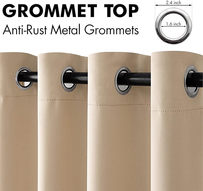 MIULEE Blackout Curtains for Bedroom Living Room Thermal Insulated Room Darkening Grommet Top Solid Light Blocking Drapery Set of 2 Window Panels 52 x 90 Inches Beige