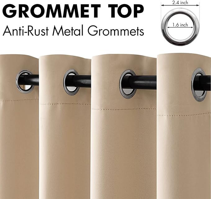 MIULEE Blackout Curtains 96 Inches Long for Bedroom Living Room Thermal Insulated Room Darkening Grommet Top Solid Light Blocking Drapery Set of 2 Window Panels Beige