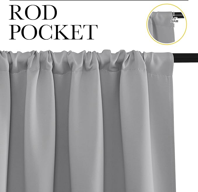 NICETOWN Room Darkening Curtains for Bedroom, Silver Grey, Set of 2 Panels, 62 x 84 Inch, Triple Weave Home Decoration Thermal Insulated Solid Drapes for Patio Door