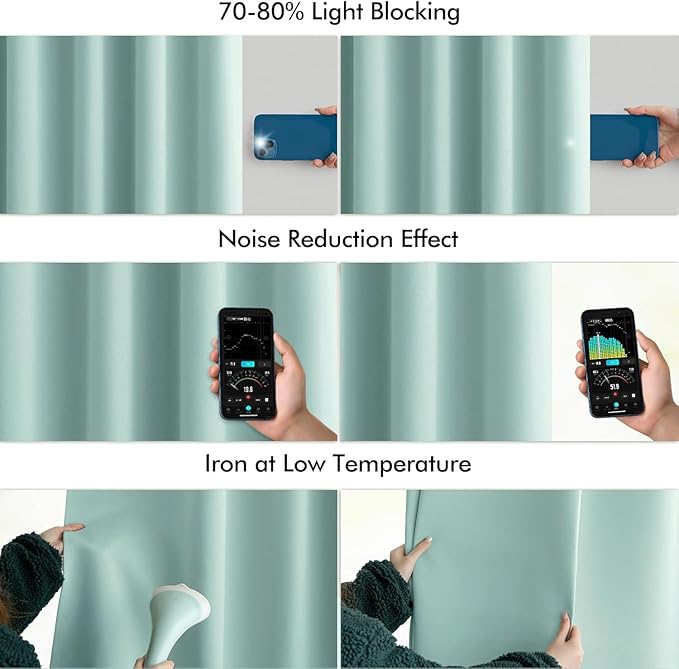 MIULEE Aqua Back Tab Blackout Curtains 108 Inch Long 2 Panels Set for Bedroom, Rod Pocket/Pinch Pleat Extra Long Thermal Insulated Living Room Darkening Pleated Light Blocking Drapes