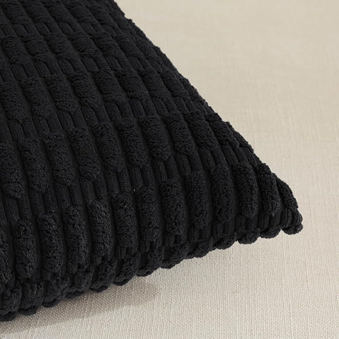 Fancy Homi 4 Packs Boho Black Decorative Throw Pillow Covers 24x24 Inch for Living Room Couch Bed Sofa, Rustic Modern Farmhouse Home Decor, Soft Plush Corduroy Cute Square Cushion Case 60x60 cm