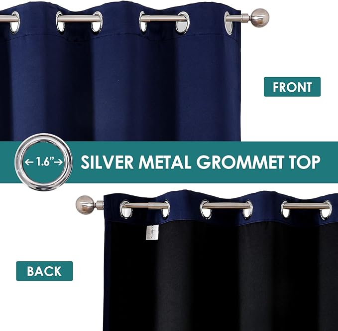 ChrisDowa 100% Blackout Curtains 108 inch Long for Bedroom with Black Liner, 2 Thick Layers Total Blackout Thermal Insulated Grommet Window Curtains 2 Panels Set (Navy Blue, 52 x 108 Inch)