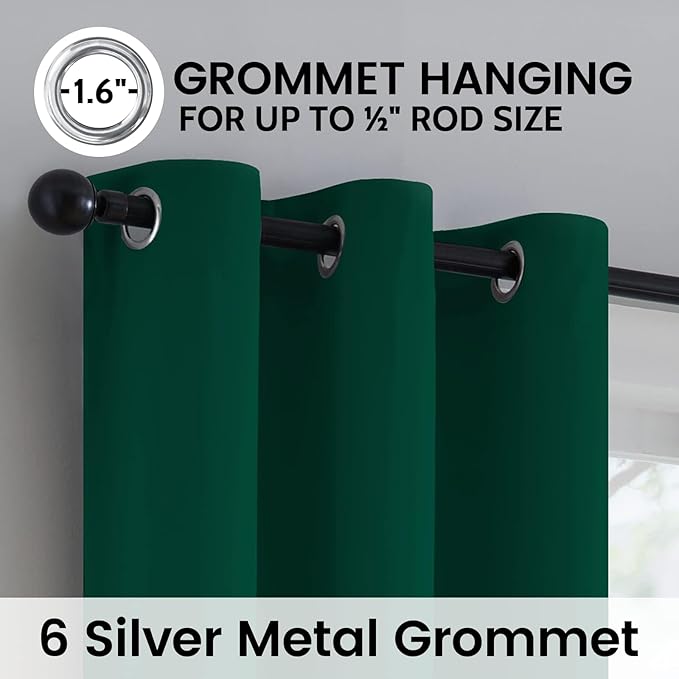 SimpleHome 100% Blackout Curtains for Bedroom,Thermal Insulated Dark Green Grommet Window Drapes Room Darkening Curtains for Living Room with Black Back,42 x 36 Inch,2 Panels