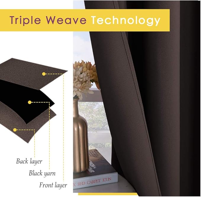 NICETOWN Blackout Curtains for Bedroom, Toffee Brown, 42 W by 80 L, Set of 2, Thermal Insulated Curtains & Drapes with Grommet Top for Living Room, Privacy Window Treatment Draperies