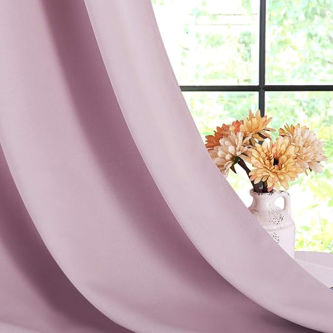 NICETOWN Blackout Window Curtains 80 inch Long, 2 Panels, 34 inch, Baby Pink, Grommet Top Room Darkening Thermal Insulated Solid Vertical Drapes for Bedroom/Kid Room