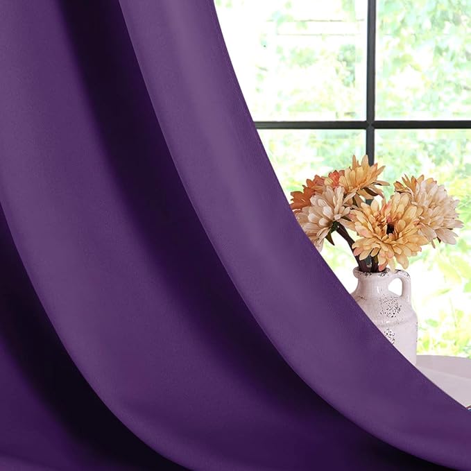 NICETOWN Bedroom Curtains Blackout Drapery Panels, 2 Panels, 70 x 108 inches, Royal Purple, Three Pass Microfiber Thermal Insulated Solid Ring Top Blackout Window Curtains/Drapes
