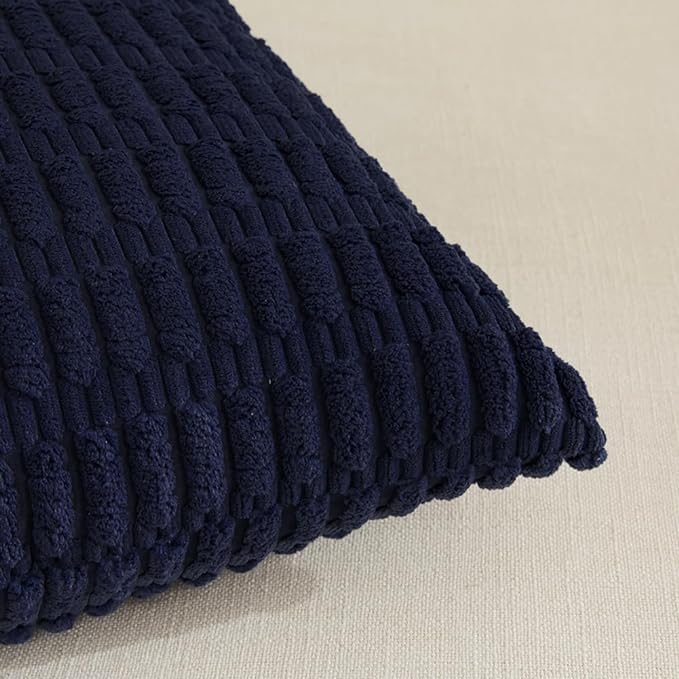 Fancy Homi 4 Packs Navy Blue Decorative Throw Pillow Covers 16x16 Inch for Living Room Couch Bed Sofa, Rustic Modern Farmhouse Boho Home Decor, Soft Plush Corduroy Cute Square Cushion Case 40x40 cm