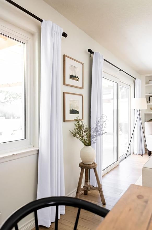 100% Blackout Shield Linen Blackout Curtains for Bedroom 90 Inches Long, Back Tab/Rod Pocket Living Room Drapes, Thermal Insulated Blackout Curtains 2 Panels Set, 50" W x 90" L, Bright White