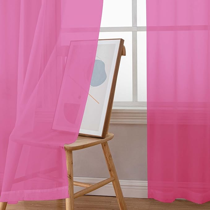 Simplebrand Hot Pink Sheer Curtains 72 Inches Long 2 Panels for Living Room, Rod Pockets Airy Window Treatments Voile Sheer Black Curtains Panels Lightweight for Front Back Patio Glass Door, 42" Width
