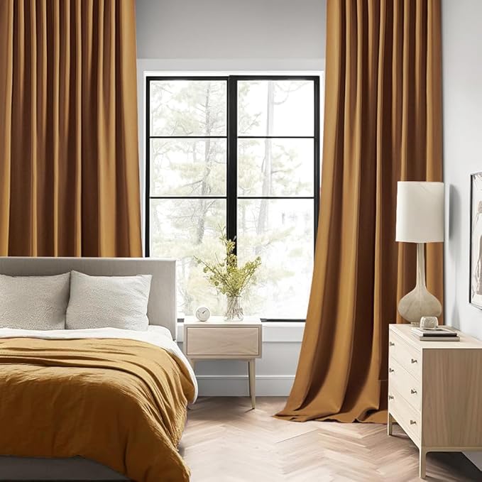 MIULEE Golden Brown Back Tab Blackout Curtains 108 Inch Long 2 Panels Set for Bedroom, Rod Pocket/Pinch Pleat Extra Long Thermal Insulated Living Room Darkening Pleated Light Blocking Drapes