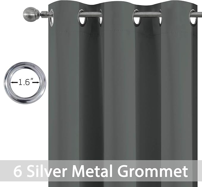 Yakamok Room Darkening Drapes Blackout Curtains Thermal Insulated Grommet Curtain Panels for Bedroom, 38W x 45L, Dark Grey, 2 Panels