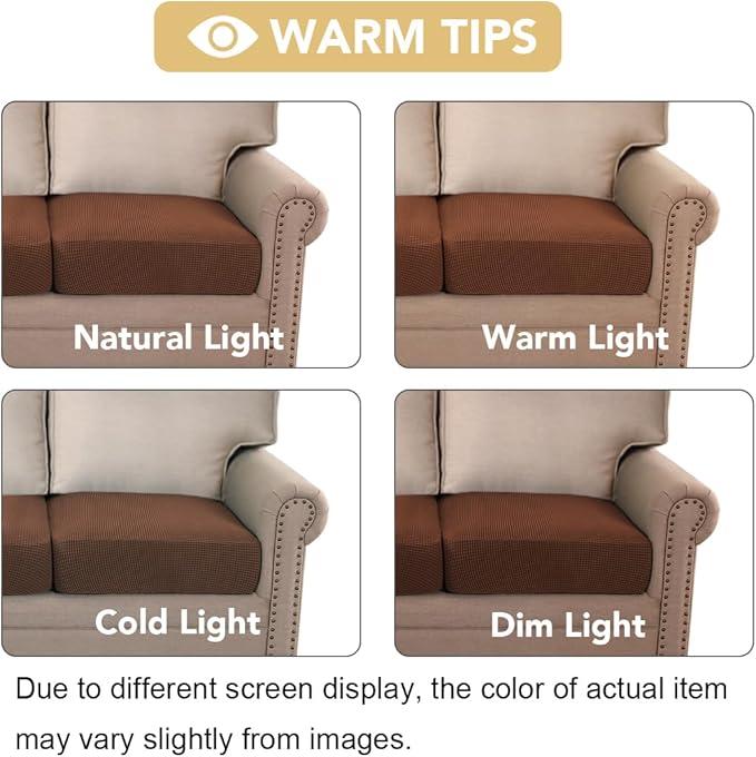 H.VERSAILTEX Super Stretch Individual Seat Cushion Covers - Sofa & Couch Cushion Slipcover Sets - Thick Jacquard Textured Twill Fabric (3 Piece XL Sofa Cushion Covers, Caramel)