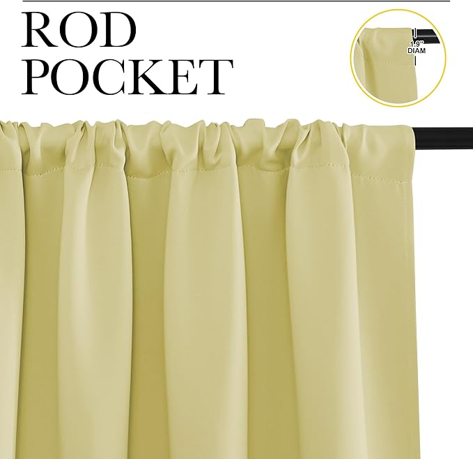 NICETOWN Blackout Curtains for Living Curtains, Paler Yellow, 2 Panels, 29 by 30, Room Darkening Window Curtain Panels, Easy-Care Solid Thermal Insulated Draperies/Drapes for Daughter Room