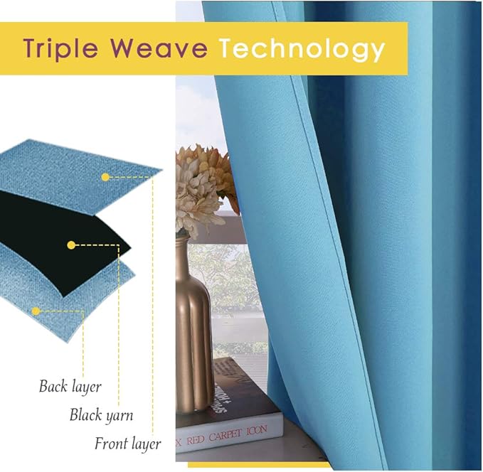 NICETOWN Blackout Curtains & Drapes for Bedroom, Teal Blue, W34 x L40, Set of 2, Triple Weave Grommet Top Thermal Insulated Light Blocking Panels for Bathroom/Living Room
