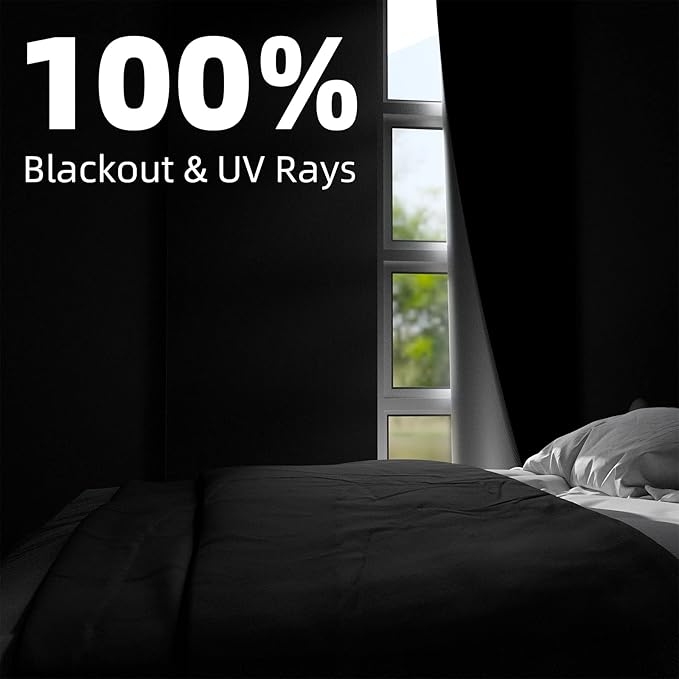 NIGHTON Portable Blackout Curtains 60"×59", Strong Hook and Loop Tape Strips with Adhesive, Cuttable Blackout Window Cover, 100% Black Out Material Blinds for Baby Nursery or Travel - Black Ⅰ