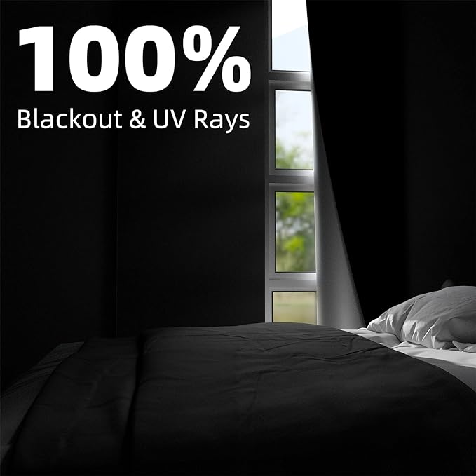 NIGHTON Portable Blackout Curtains 135"×70", Strong Hook and Loop Tape Strips with Adhesive, Cuttable Blackout Window Cover, 100% Black Out Material Blinds for Baby Nursery or Travel - Black