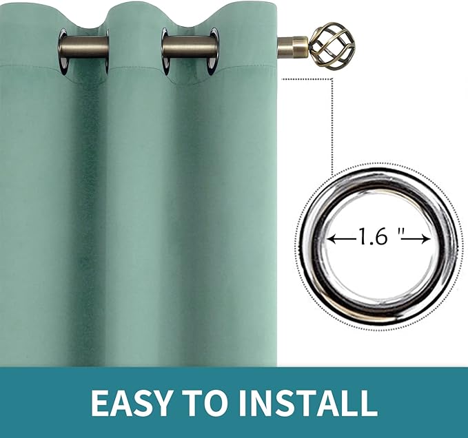 BGment Blackout Curtains - Grommet Thermal Insulated Room Darkening Bedroom and Living Room Curtains, Set of 2 Panels (42 x 63 Inch, Frosty Green)